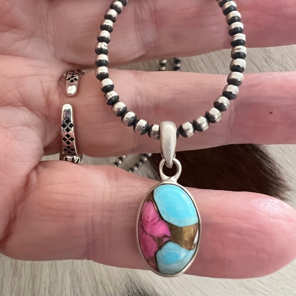 ❤️ Cotton Candy Kingman Turquoise Navajo Style Sterling 925 Pendant 1.02”L - Picture 4 of 13